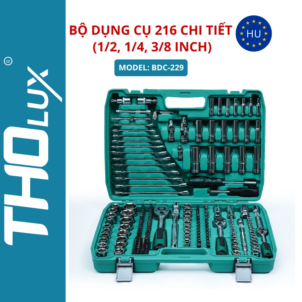 Bộ dụng cụ 216 chi tiết (1/2, 1/4, 3/8 inch) BDC-229